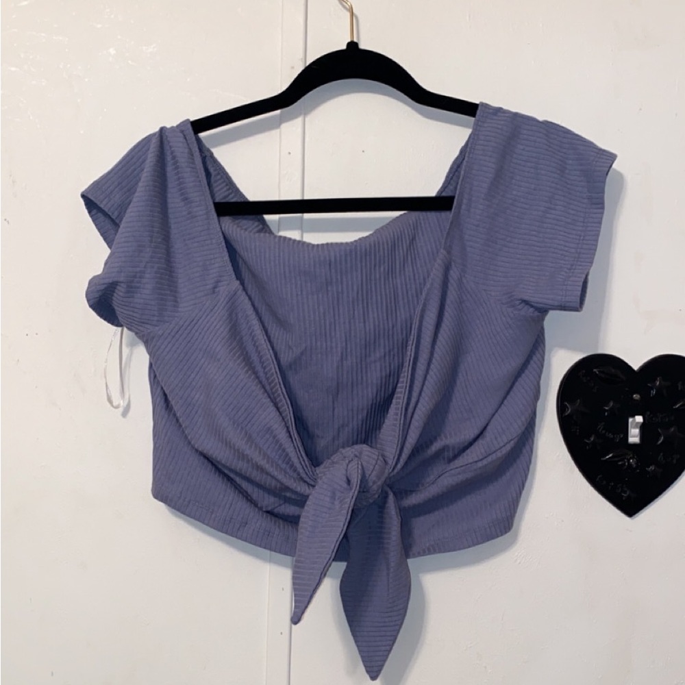Shein curve tie front short sleeve cropped blouse